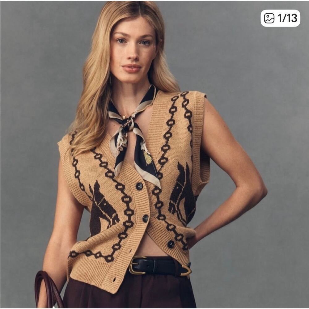 Anthropologie NWT Horse Jacquard Cardigan Vest XS Western Equestrian Boho Chic